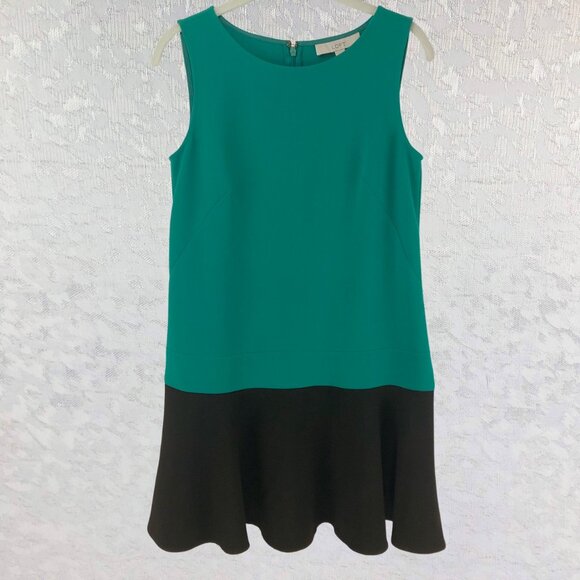 Ann Taylor LOFT Teal and Black Sleeveless Drop-Waist Flounce Dress Size 4 - Picture 1 of 12